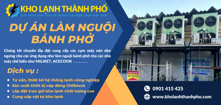 Lắp đặt hệ thống làm mát cho dây chuyền làm nguội bánh phở COLUSA - MILIKET